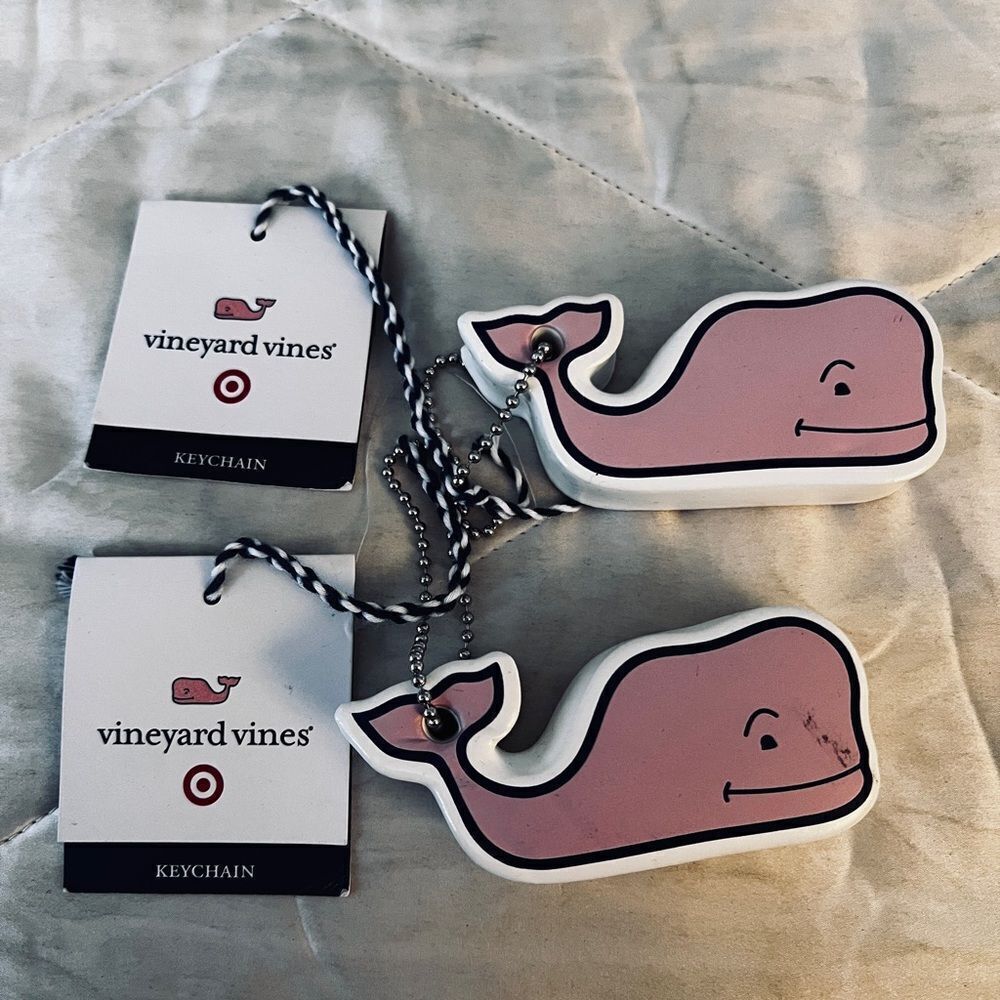 Vineyard Vines Pink Whale Floating Keychain Waterproof Beach Pool - set of 2